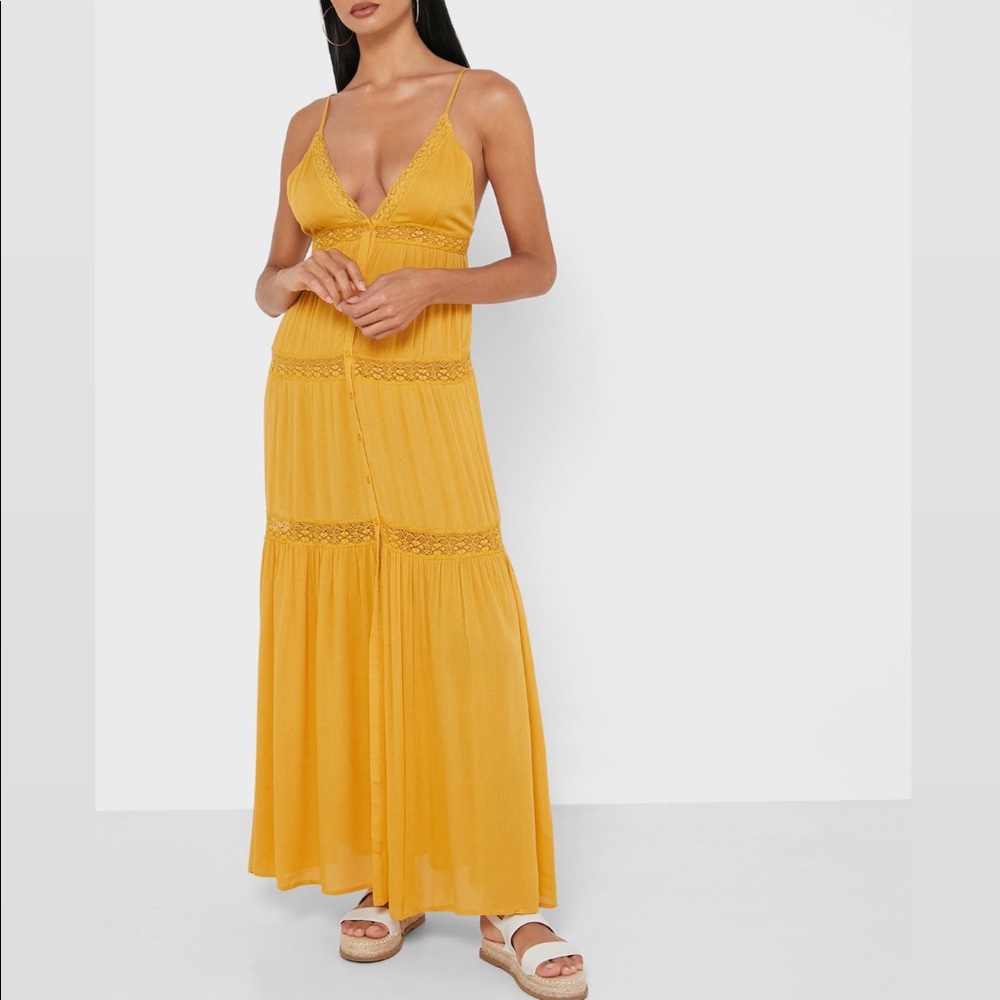 Mustard Boho Button Down Dress